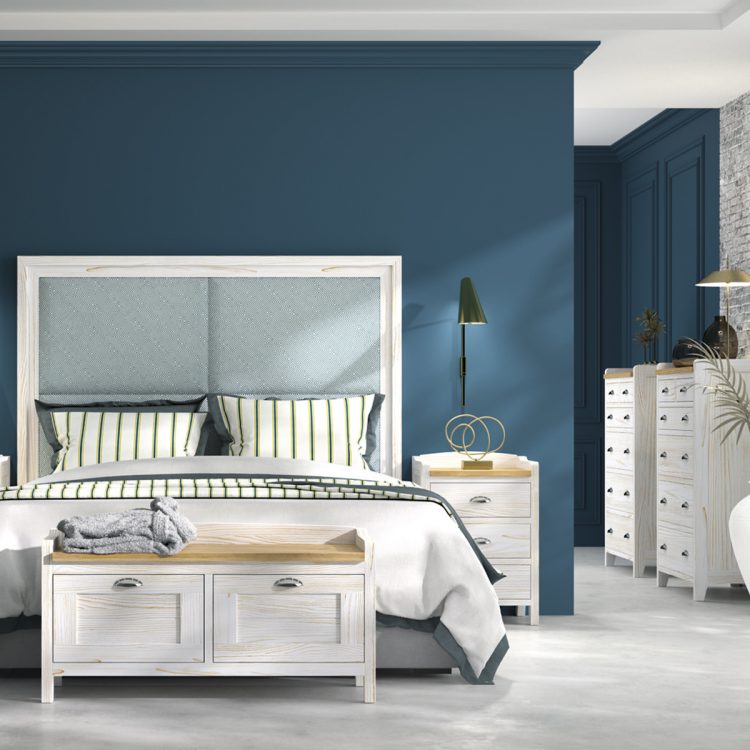 Dormitorio de matrimonio moderno en madera blanca