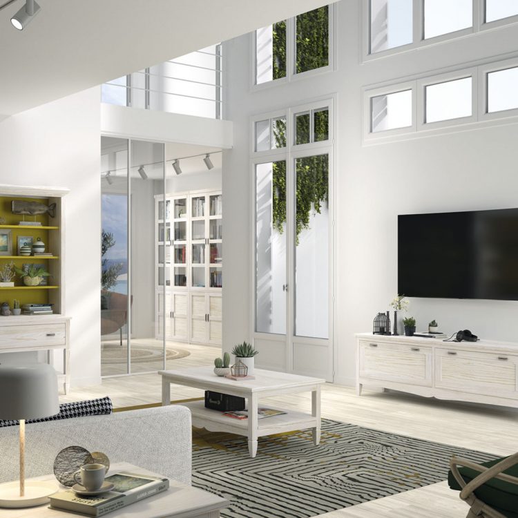 Mueble de Salón completo Rústico en madera blanca