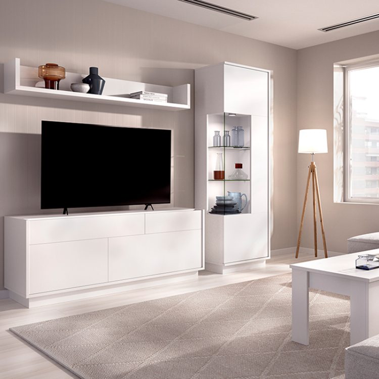 Aparador blanco con vitrina lateral