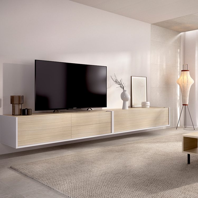 Aparador de pared con acabados en roble y blanco