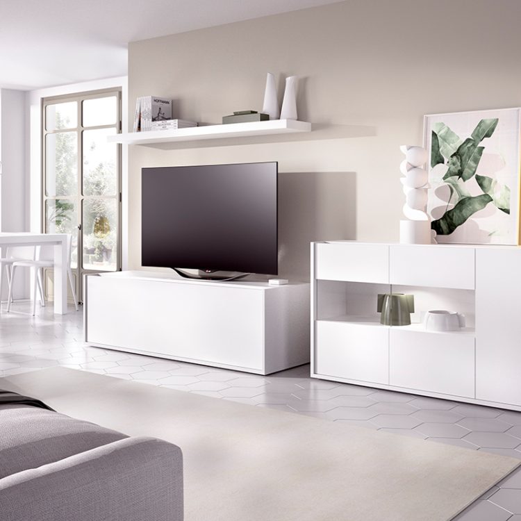 Aparador blanco con gran capacidad y diseño moderno